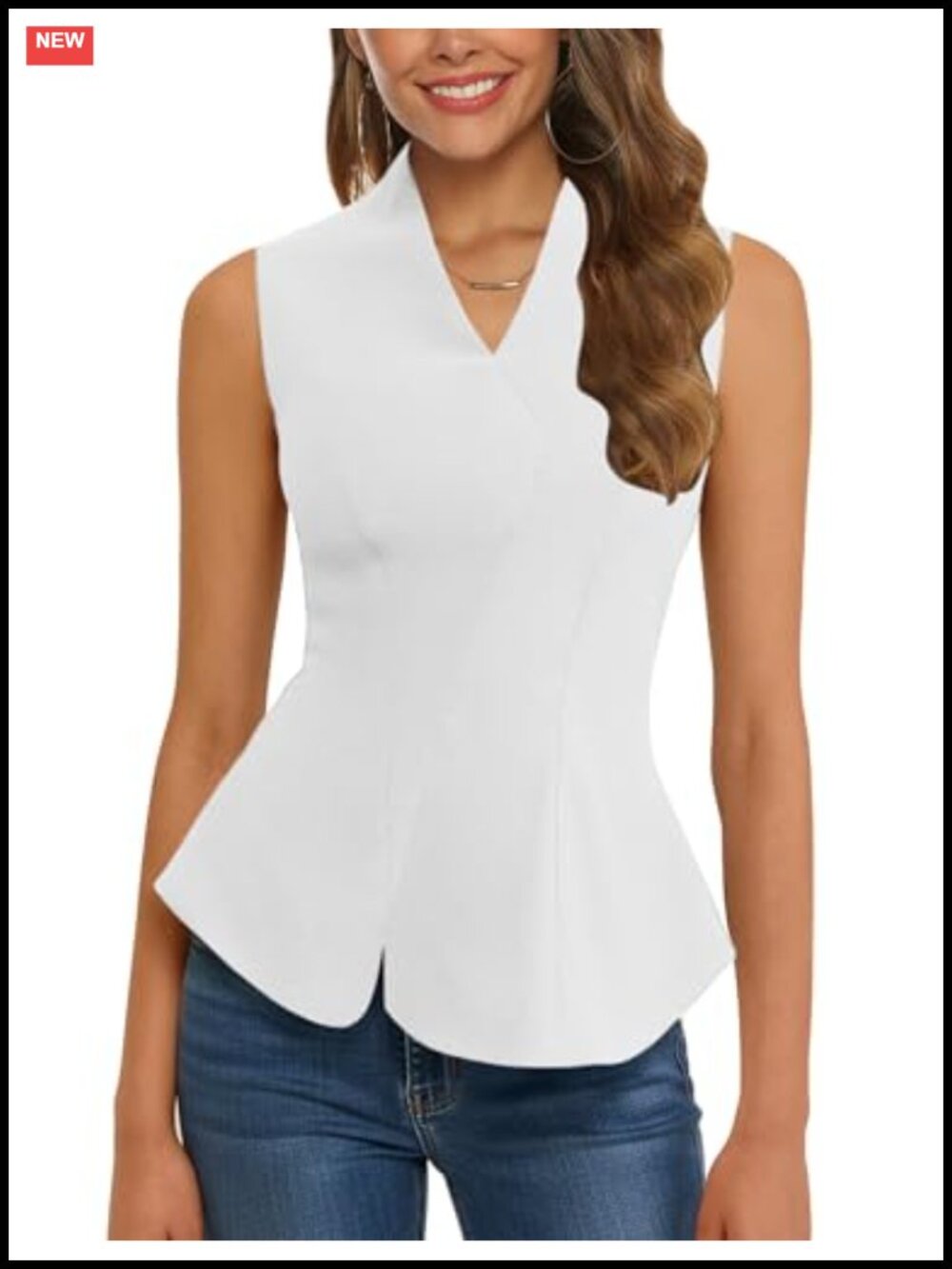Women's Sleeveless Peplum Tank Top V-Neck Business Work Shirt
